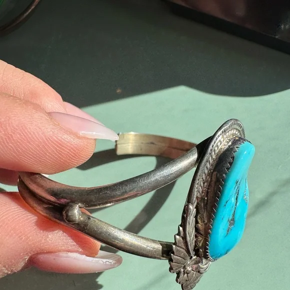 Vintage Navajo Signed MB Sterling Silver and Turquoise cuff Bracelet